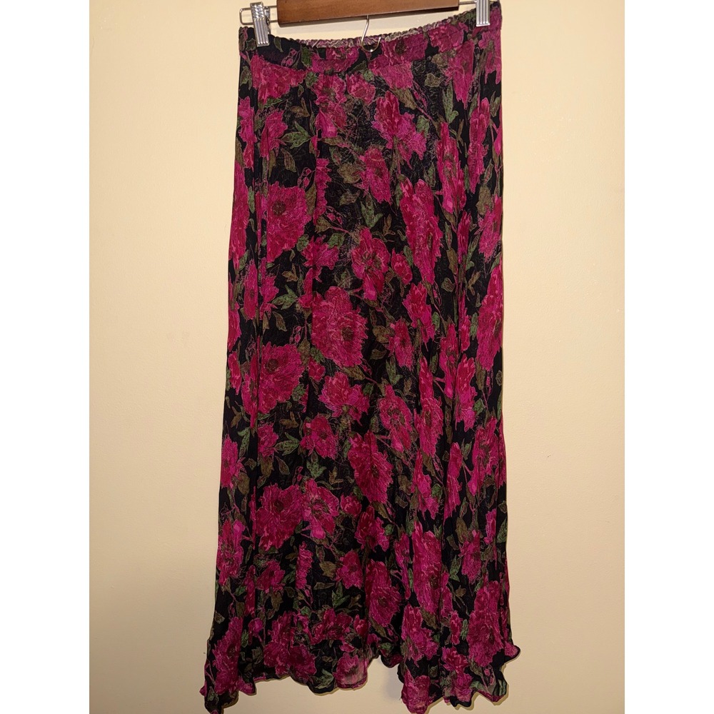 Reversible Floral and Paisley Maxi Skirt Pink Purple Boho Flowy Whimsigoth L